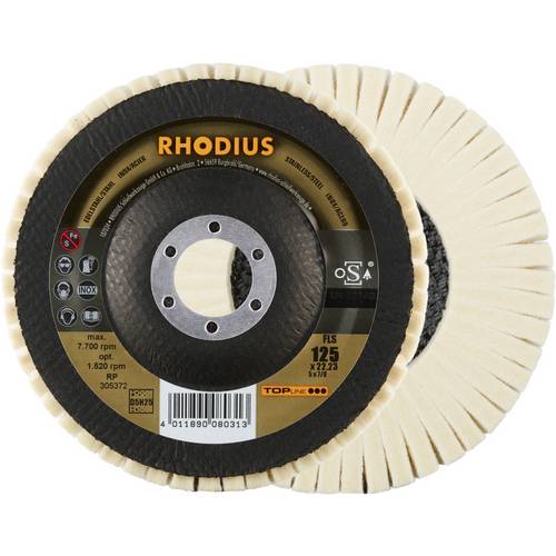 Thumbnail - RHODIUS FLS, 2 Stück Filzlamellenpolierer 125 x 22,23 mm, TOPline, Made in Germany, für Edelstahl, Stahl, NE-Metalle Rho...