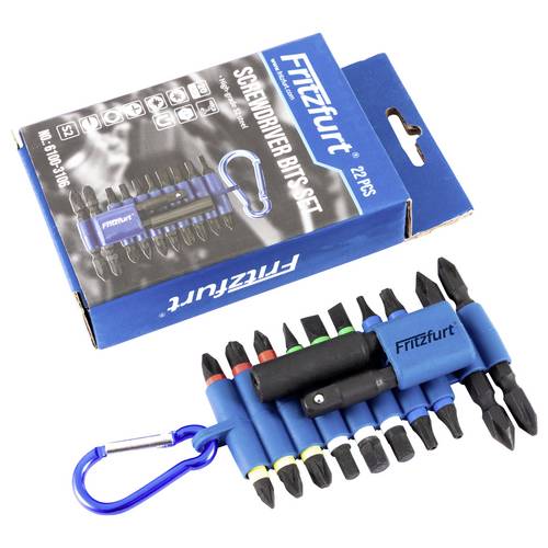 FRITZFURT 6100-3106 Bit-Set 20teilig Schlitz, Kreuzschlitz Phillips, Kreuzschlitz Pozidriv, T-Profil, Innen-Sechskant Ha...