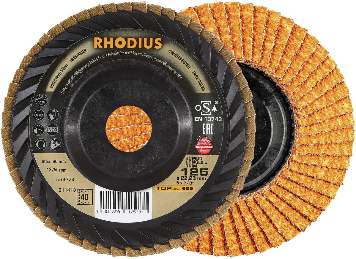 Rhodius 211410 JUMBO LONGLIFE TRIM Fächerschleifscheibe Edelstahl, Stahl 10 St.