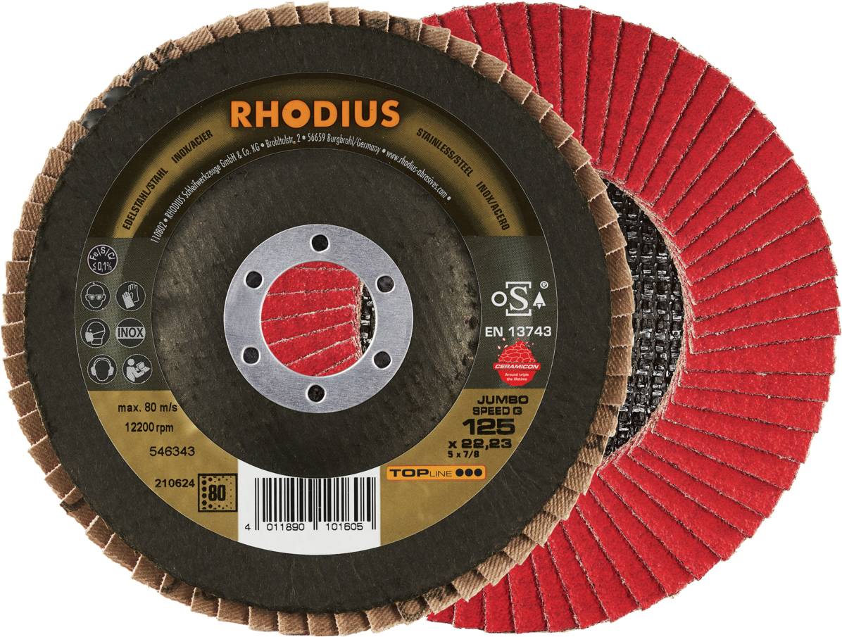 Rhodius 210624 JUMBO SPEED G Fächerschleifscheibe Edelstahl, Stahl 10 St.