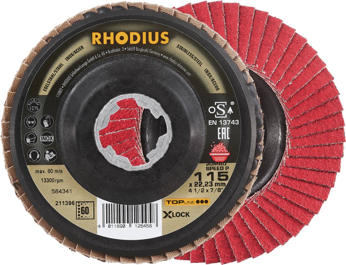 Thumbnail - Rhodius 211396 JUMBO SPEED P X-LOCK Fächerschleifscheibe Edelstahl, Stahl 10 St.