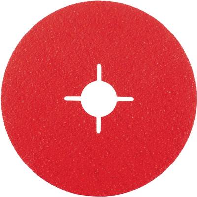 Roter Schleifscheibe mit zentralem Loch und vier schmalen Schlitzen, die zur Staubkontrolle dienen.