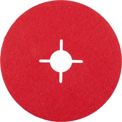 Ein roter Bodenschleifpad mit einem zentralen Loch und einem Kreuzschnittmuster für die Befestigung auf einer Maschine.