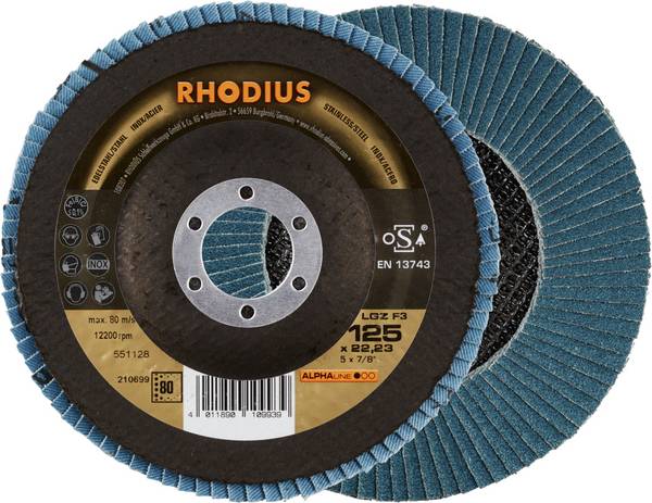 Rhodius 210699 LGZ F3 Fächerschleifscheibe   Körnung (num) 80 Edelstahl, Stahl 10 St.