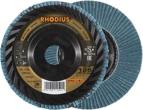 Rhodius 211419 LGZ P3 Fächerschleifscheibe   Körnung (num) 80 Edelstahl, Stahl 10 St.