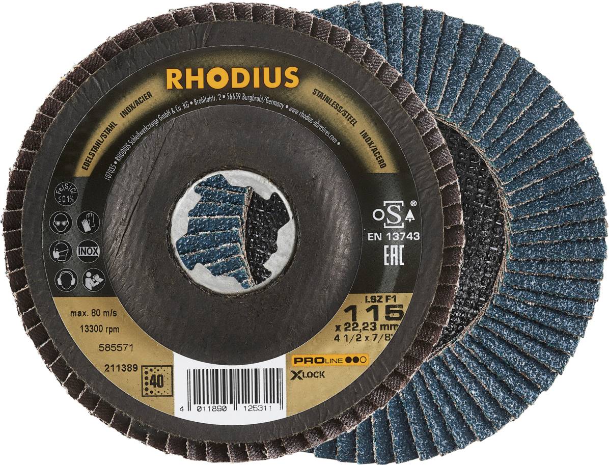 Rhodius 211389 LSZ F1 X-LOCK Fächerschleifscheibe Edelstahl, Stahl 10 St.
