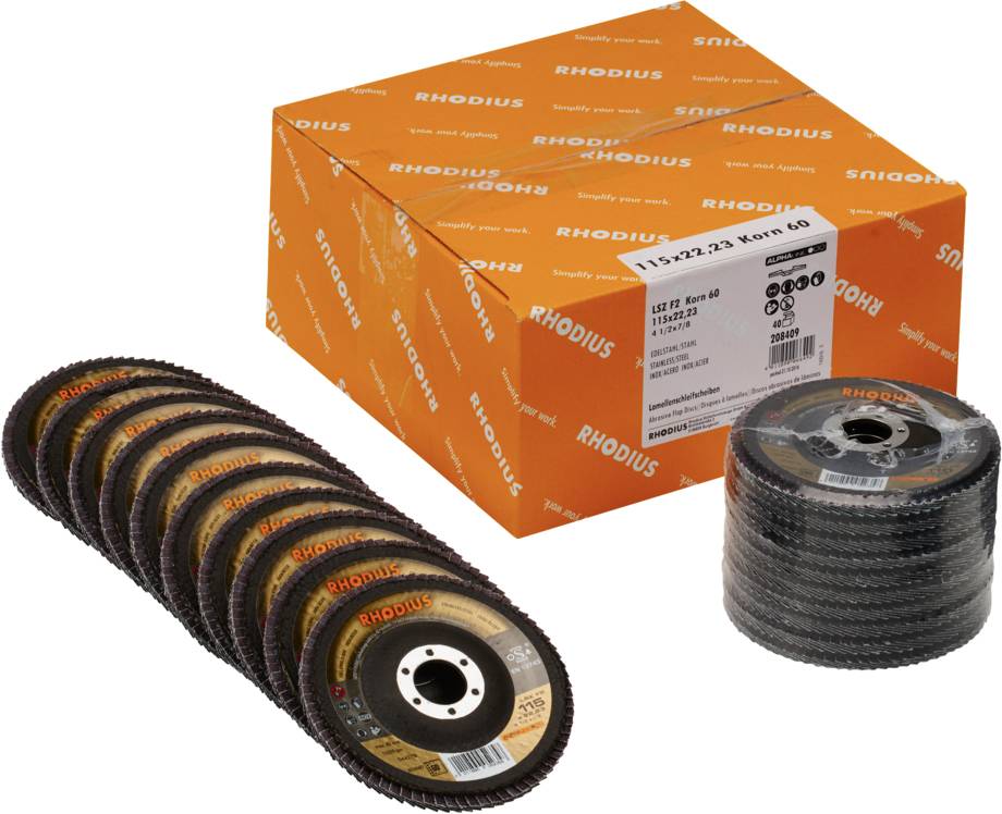 Rhodius 208409 LSZ F2 VALUE PACK Fächerschleifscheibe Edelstahl, Stahl 40 St.