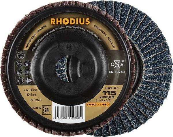 Rhodius 202517 LSZ P1 Fächerschleifscheibe   Körnung (num) 24 Edelstahl, Stahl 10 St.