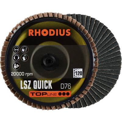 Schleifscheibe 'RHODIUS LSZ QUICK D76', 20000 U/min, Körnung 120, für Metallbearbeitung.