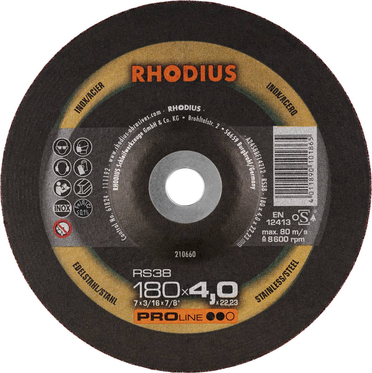 Rhodius 210660 RS38 Schruppscheibe Edelstahl, Stahl 10 St.