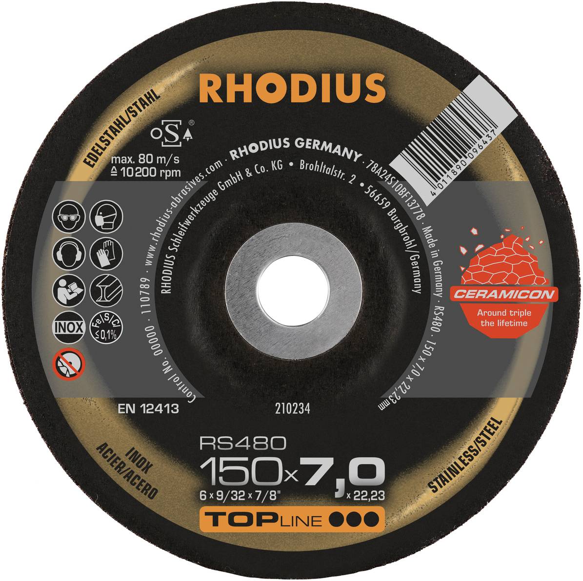 Rhodius 210234 RS480 Schruppscheibe Edelstahl, Stahl 10 St.
