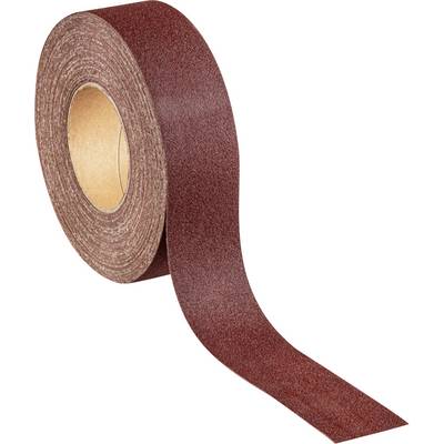 Ein aufgerolltes Schleifband aus flexibel wirkendem Schleifpapier mit brauner, sandpapierähnlicher Textur, bereit zur Nutzung.