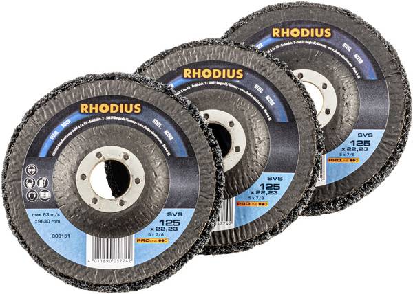 Rhodius 211316 RHODIUS SVS PACK, 3 Stück Reinigungsvlies 125 x 22,23 mm, gekröpft, PROline, Made in Germany, für Stahl, NE-Metalle, Holz 125 mm 125 x 22.23 mm 3 St.