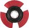 Eine Schleifscheibe mit schwarzen und roten Segmenten auf weißem Hintergrund, geeignet für das Schleifen von Materialien.