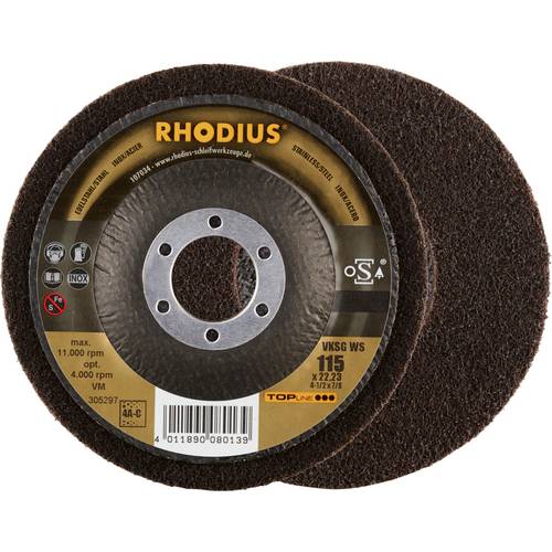 Rhodius 305297 RHODIUS VKSG WS, 2 Stück Vlieskompaktscheibe 115 x 22,23 mm, gerade, 4A-coarse, TOPline, Made in Germany,...