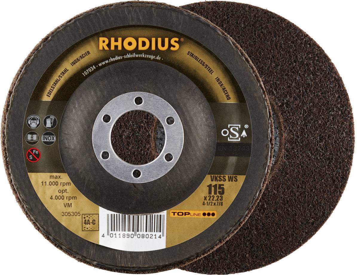 Rhodius 305305 RHODIUS VKSS WS, 2 Stück Vlieskompaktscheibe 115 x 22,23 mm, schräg, 4A-coarse, TOPline, Made in Germany,...
