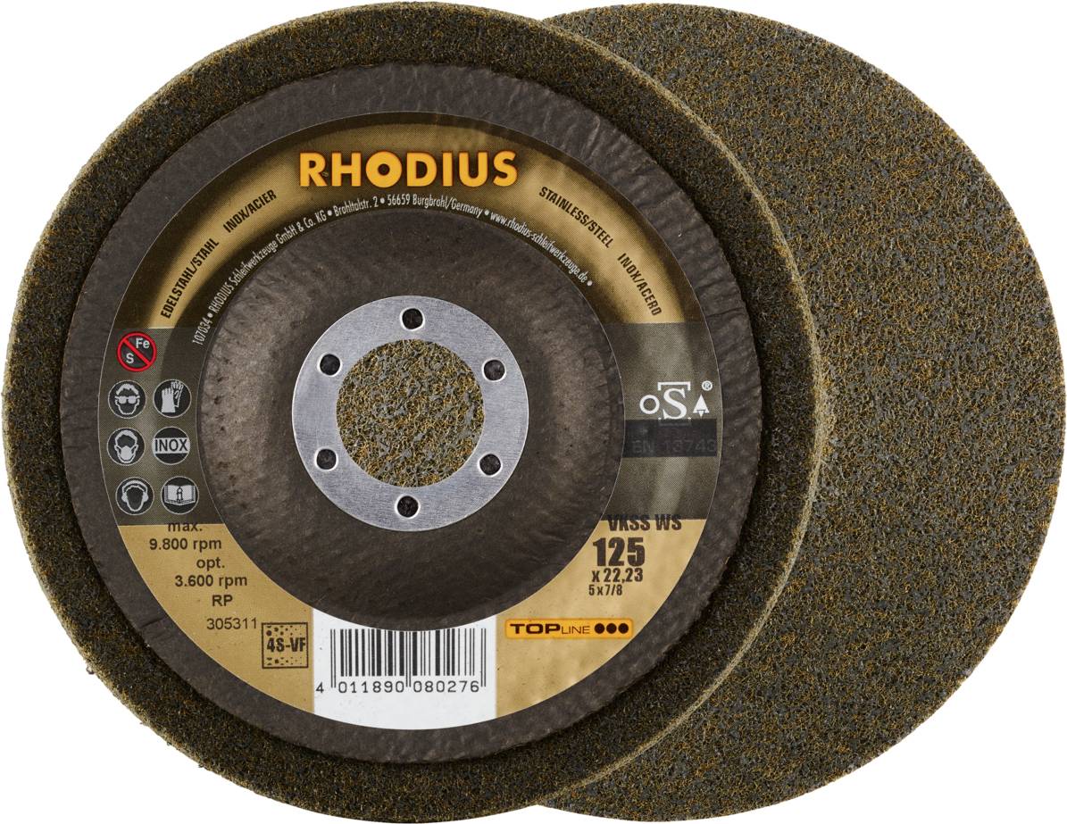 Rhodius 305311 RHODIUS VKSS WS, 2 Stück Vlieskompaktscheibe 125 x 22,23 mm, schräg, 4S-very fine, TOPline, Made in Germa...