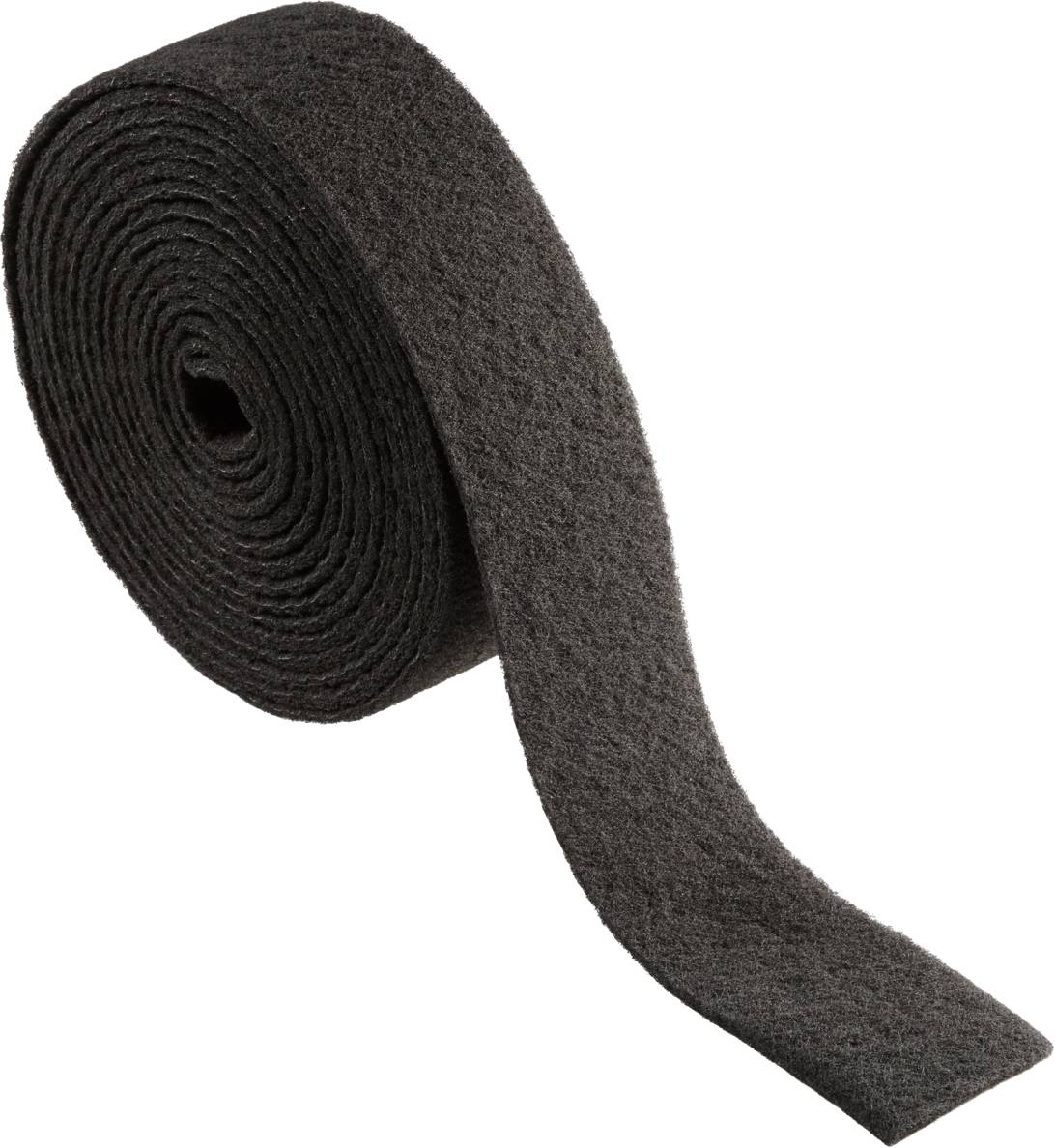 Eine aufgerollte, schwarze Filzbahn.