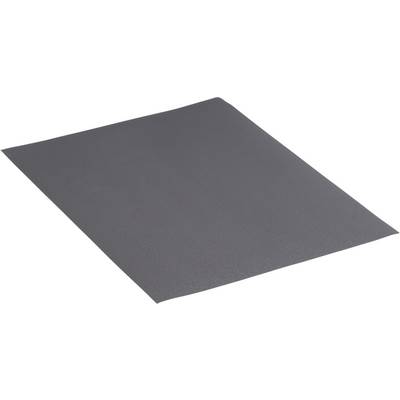 Ein rechteckiges Stück Schleifpapier mit dunkler, grober Oberfläche, flach auf einer Oberfläche liegend.