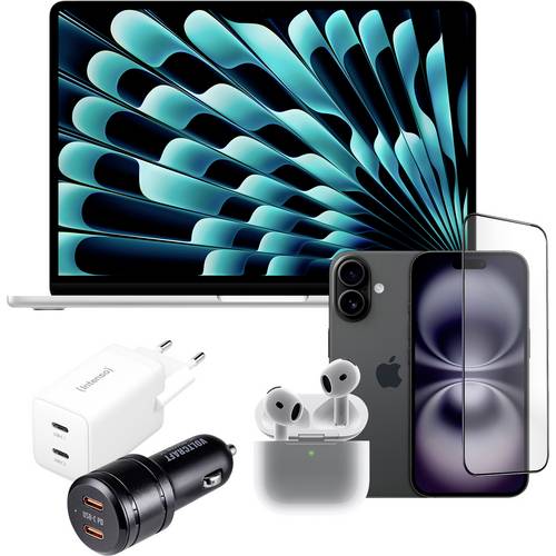 Apple Mobile-Bundle: iPhone 16, MacBook Air 13, AirPods 4, Intenso W40CC GaN, VOLTCRAFT USB-C Ladegerät fürs Auto, ESR D...