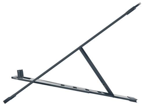 Ein schwarzes Metallgestell mit schrägen und horizontalen Streben, typischerweise als Stativ oder Ständer verwendet.