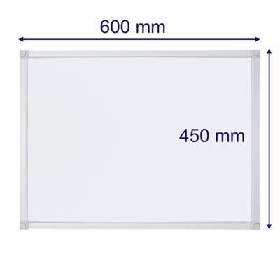 Rechteckiges, weißes Magnetboard, Maße: 600 mm Breite, 450 mm Höhe.