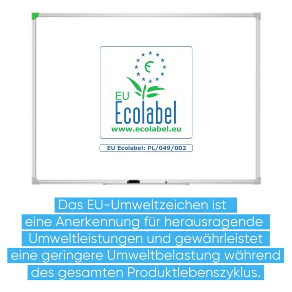 Tafel mit Text: 'EU Ecolabel'. Das EU-Umweltzeichen kennzeichnet Produkte mit geringer Umweltbelastung über ihren gesamten Lebenszyklus.