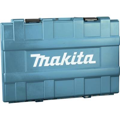 Ein blauer Kunststoffkoffer mit dem Wort 'Makita' in weißer Schrift auf der Vorderseite, zur Aufbewahrung von Werkzeugen.