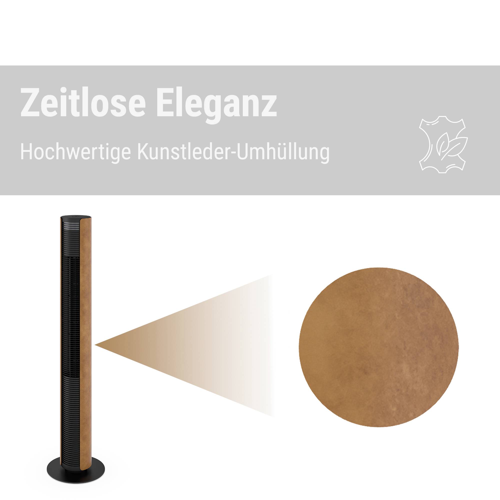 Stadler Form Peter Leatherette Turmventilator 60 W (Ø x H) 24 cm x 110 cm Dimmbar, mit Fernbedienung, Timer, Schwenkbar-11