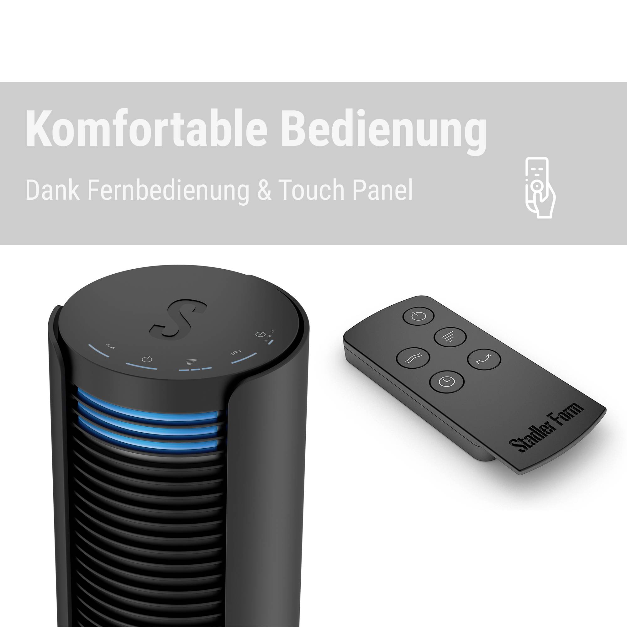 Stadler Form Peter weiss Turmventilator 60 W (Ø x H) 24 cm x 110 cm Dimmbar, mit Fernbedienung, Timer, Schwenkbar-14