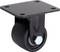 Schwarzes Schwenkrolle mit Montageplatte, geeignet für Möbel oder Industrieausrüstung. Montierbar durch vier Bolzenlöcher.