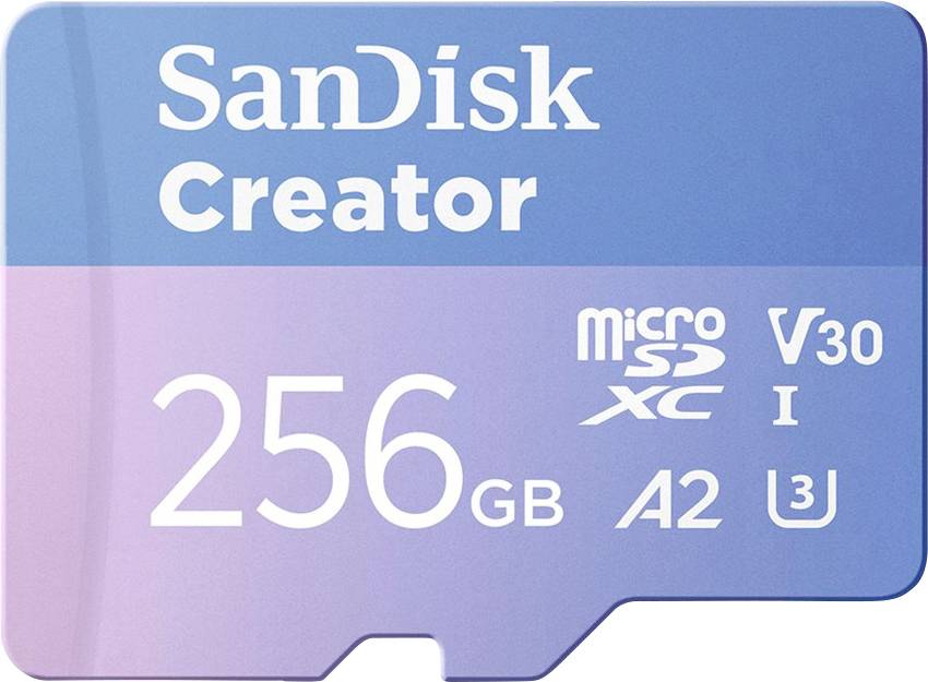 'SanDisk Creator microSD-Karte, 256 GB, V30, A2, U3, geeignet für High-Speed-Datenübertragung und Hochleistungsgeräte.'