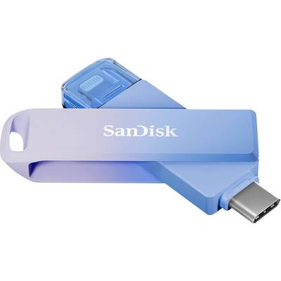 USB-Stick von SanDisk in blauem Gehäuse, leicht versetzt mit einem durchsichtigen blauen Verschluss auf einer Seite.