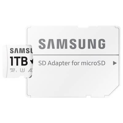 '1TB Samsung microSD-Karte mit SD-Adapter, geeignet für Smartphones, Laptops und Kameras.'