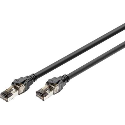 Zwei schwarze Netzwerkkabel mit Metallsteckern an den Enden, verwendet zur Datenübertragung zwischen Geräten.