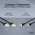 'Compact Connectors, ideal for usage in confined spaces'. Zeigt Standards- und schmale Patchkabel mit Längen und Breiten.