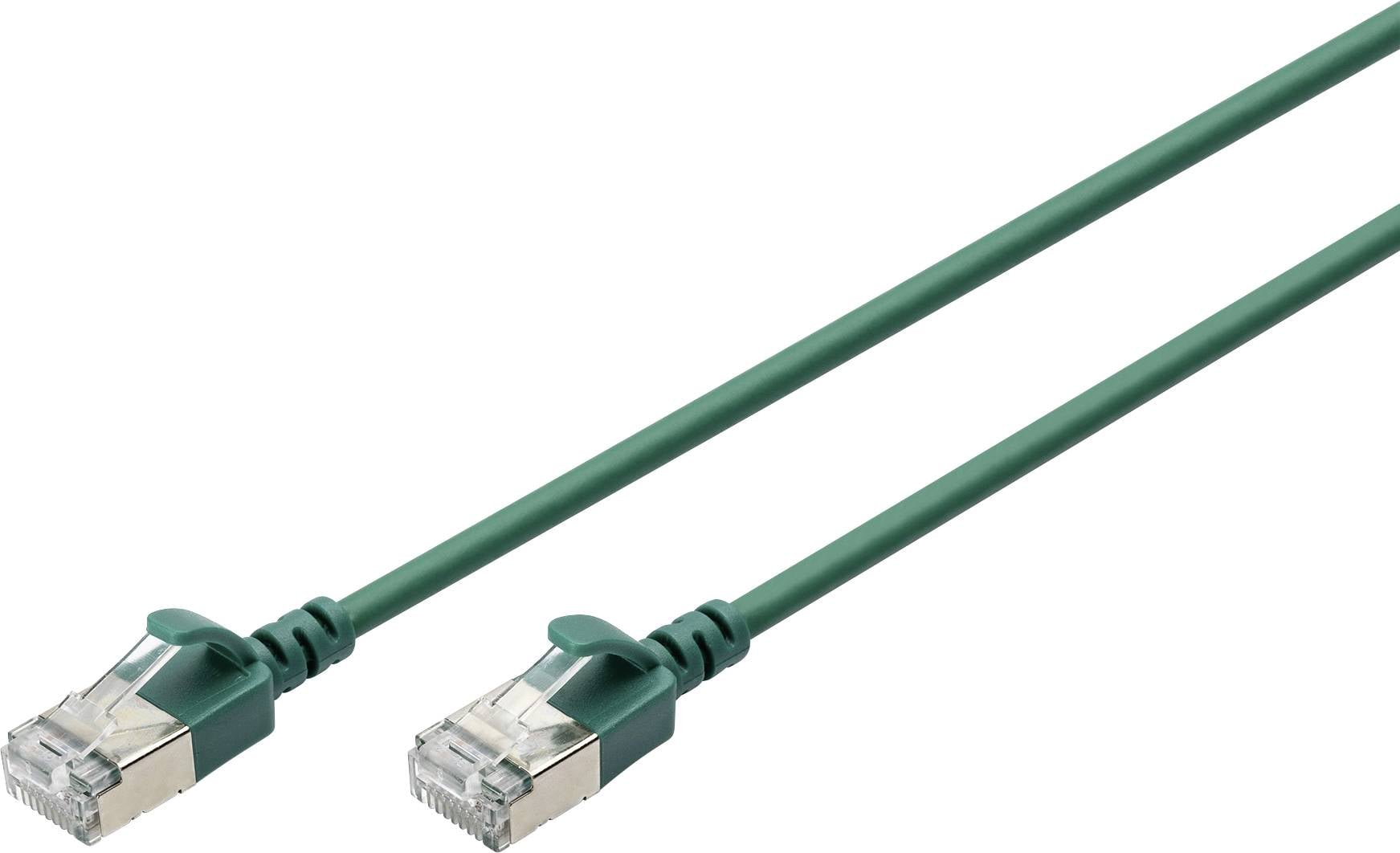 Bild zeigt ein grünes Ethernet-Kabel mit zwei Steckern, verwendet zur Netzwerkverbindung.