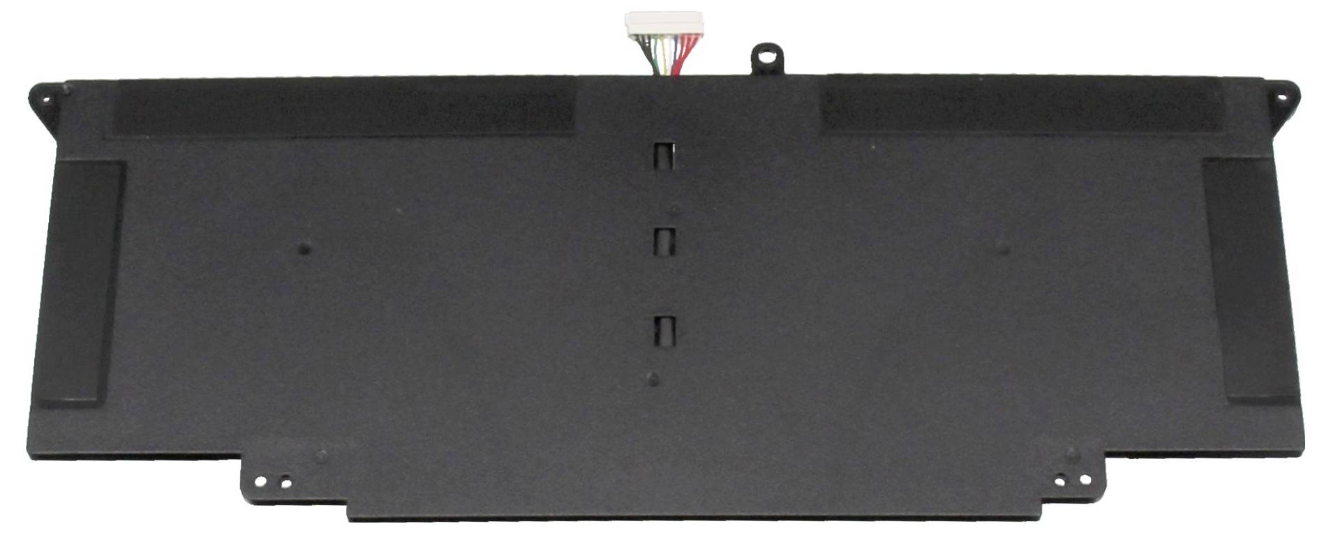 Ein rechteckiger, flacher Laptop-Akku mit sichtbarem Anschluss in der Mitte oben.