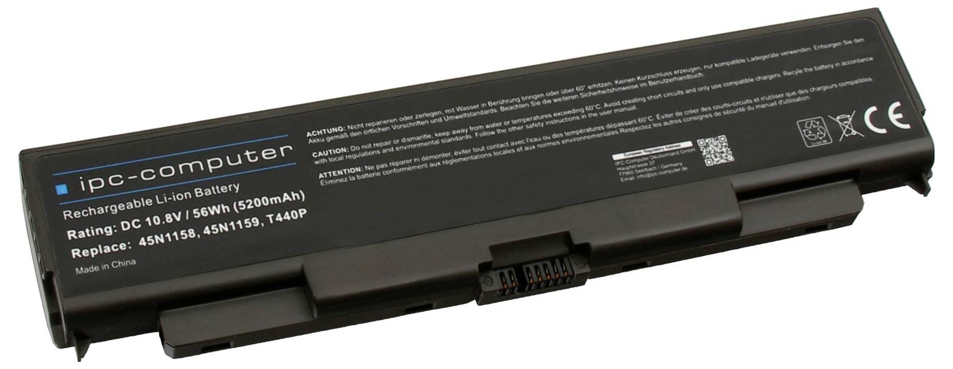 Wiederaufladbarer Lithium-Akku von ipc-computer mit 10,8 V, 56 Wh, 5200 mAh. Kompatibel mit Modellen 45N1153, 45N1154, T440P.