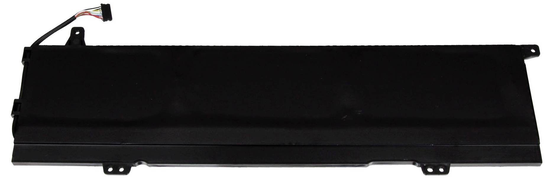 Ein rechteckiger, schwarzer Laptop-Akku mit Kabel und Stecker ist abgebildet.