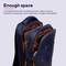 Ein Rucksack mit drei Fächern und mehreren Taschen, ideal zum Transport von Accessoires wie Handys, Ladegeräten und Tablets.