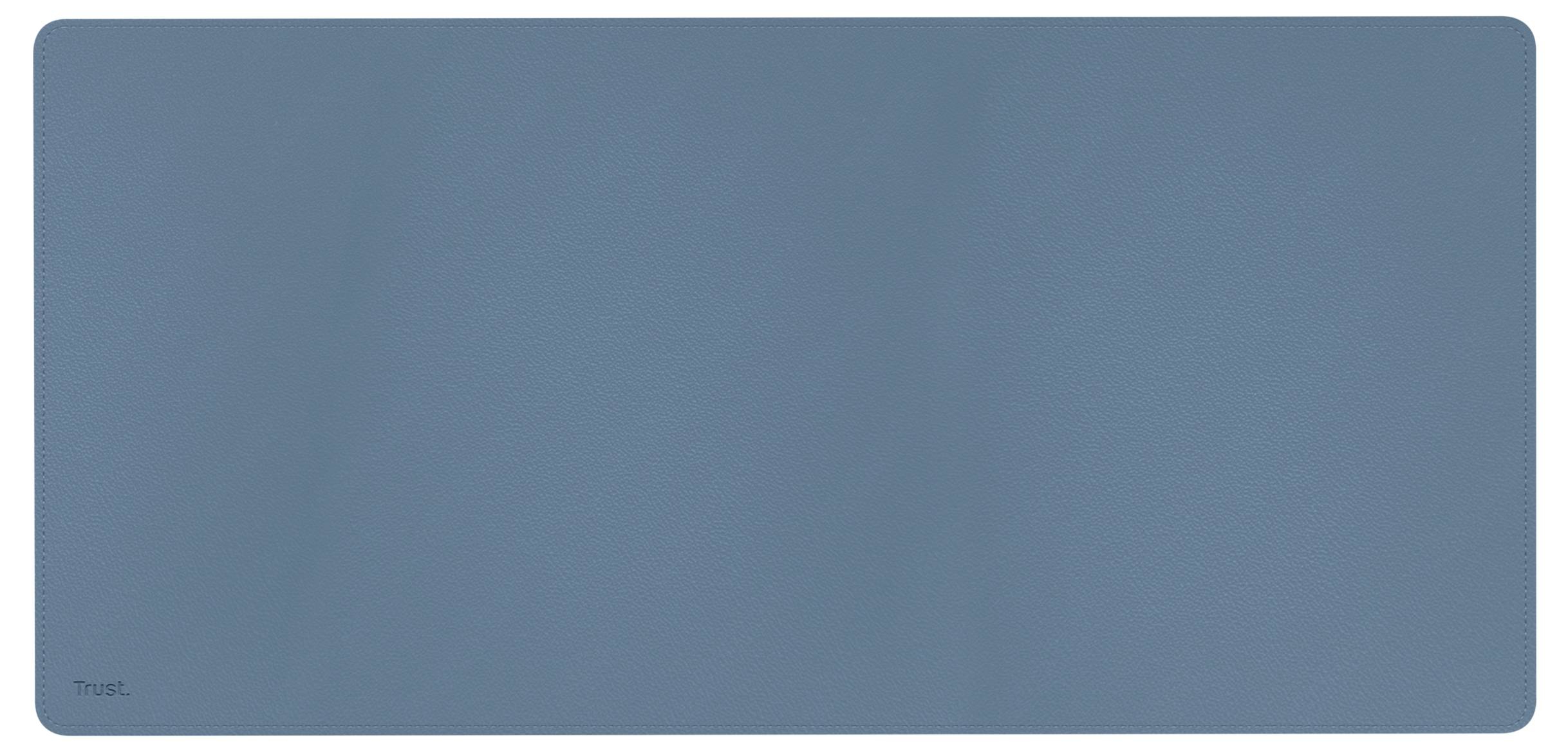 Rechteckiges, blaues Stoffpad mit glatter Oberfläche. In der Ecke befindet sich eine kleine, schwarze Aufschrift 'Trust'.