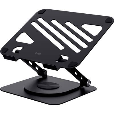 Schwarzer, verstellbarer Laptop-Ständer mit einem schlanken, modernen Design. Ideal zur Erhöhung von Laptops für ergonomische Bedienung.