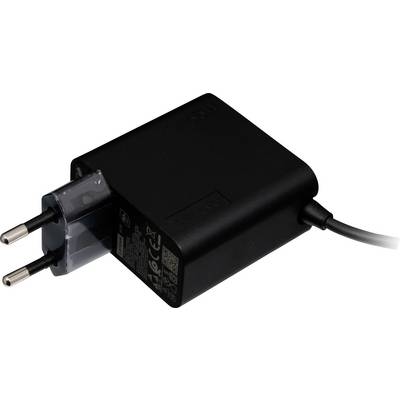 Schwarzes Netzteil mit europäischem Stecker und Kabel. Eignet sich zum Laden von elektronischen Geräten.