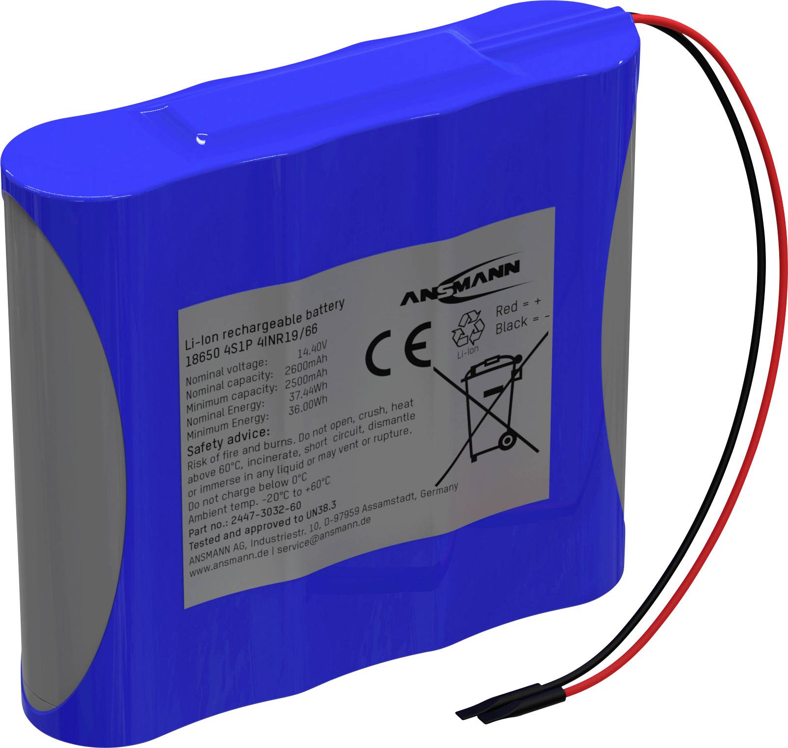 Ansmann 4S1P Akkupack 4x 18650 Kabel Li-Ion 14.4V 2600mAh Akkupack 4x Li-Ion 14.4 V 2600 mAh