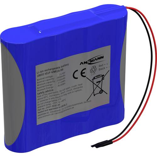 Ansmann 4S1P Akkupack 4x 18650 Kabel Li-Ion 14.4V 2600mAh Akkupack 4x Li-Ion 14.4 V 2600 mAh