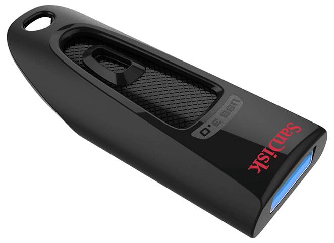 Ein schwarzer USB-Stick mit USB 3.0 von SanDisk.