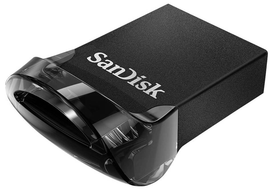 USB-Stick von SanDisk mit schwarzem, kompaktem Design, geeignet für Datenspeicherung und Übertragung.