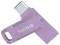 Lila USB-Stick mit silberner Aufschrift 'SanDisk'. Der Stick hat einen USB-C-Anschluss und einen kleinen Ring zum Befestigen.