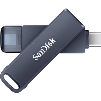 Ein SanDisk USB-Stick mit zwei Anschlüssen, USB-A und USB-C, die den Datentransfer zwischen verschiedenen Geräten erleichtern.